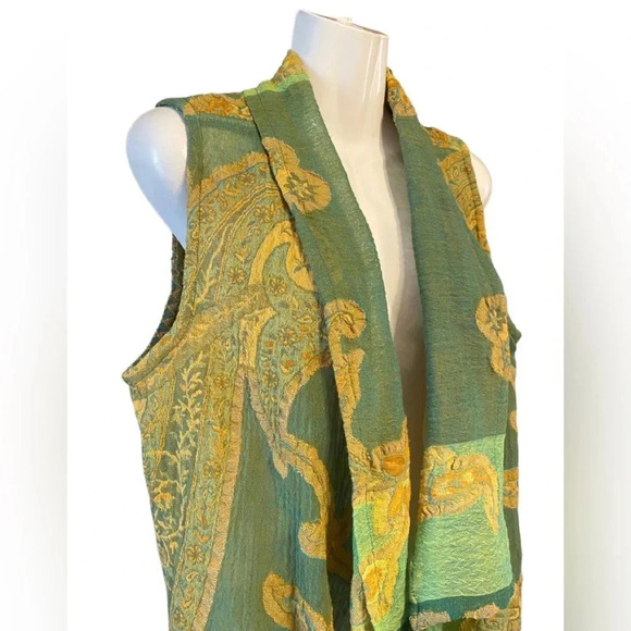 Soft Surroundings Womens Vest Topper Sleeveless Cardigan Wool Green Gold - Picture 2 of 9